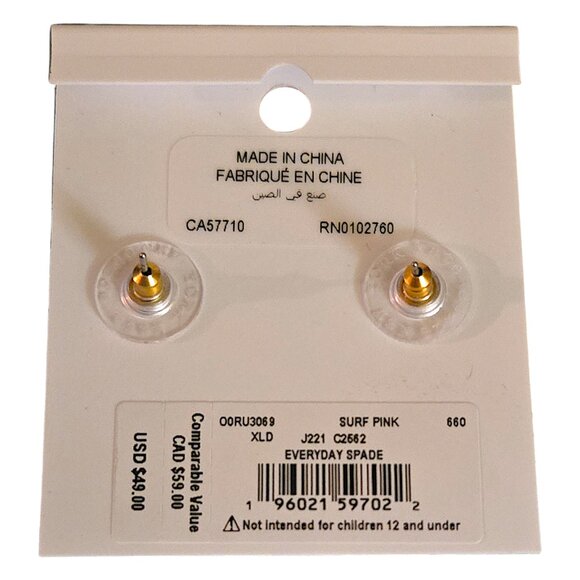 Kate Spade New York Everyday Spade Surf Pink Enamel 12K Gold Stud Earrings - Picture 2 of 8